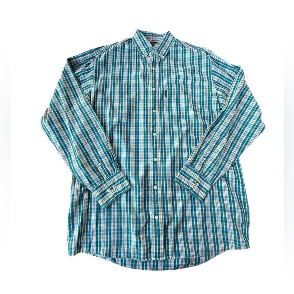 U.S. Pool Assn Men’s Green Striped Long Sleeve Button Down Shirt Size LT